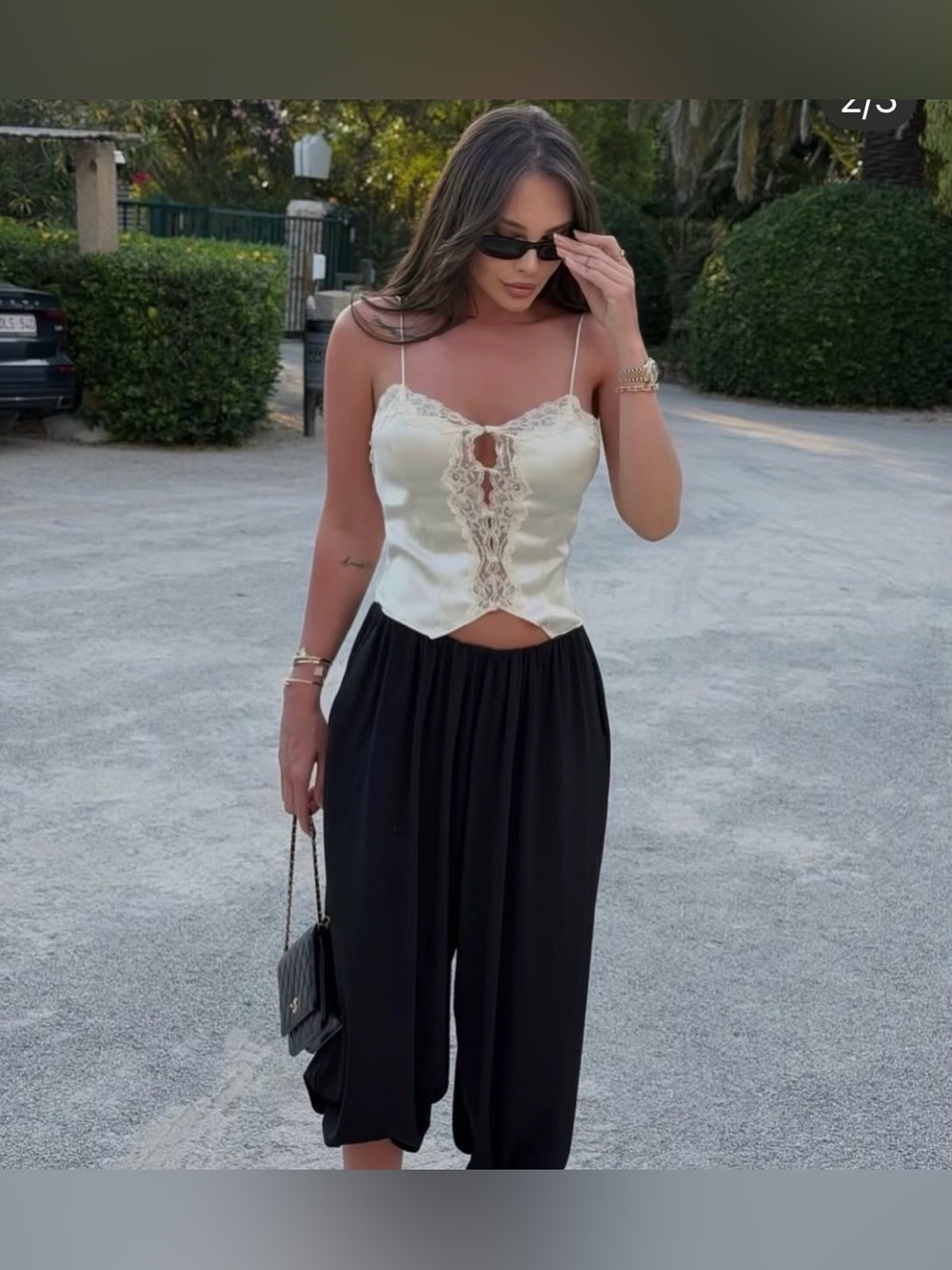 🔥🔥Zara Silk Lace Trim Ivory Cami Top